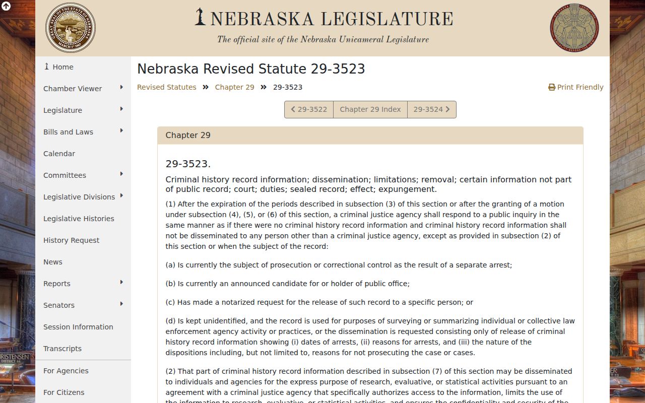Thomas County arrest history Nebraska nonconviction disclosure statute